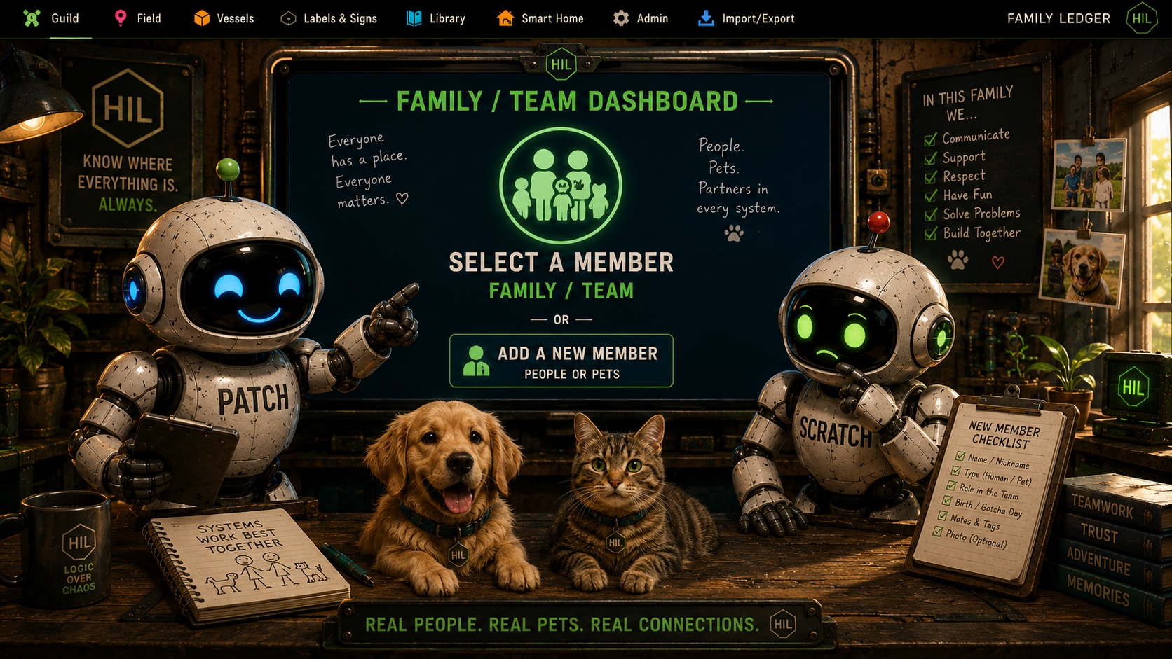 Family Ledger — select a member or add a new one